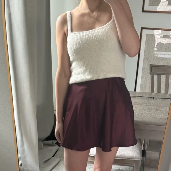 Elegant Maroon Burgundy Satin Skirt - Picture 3 of 14